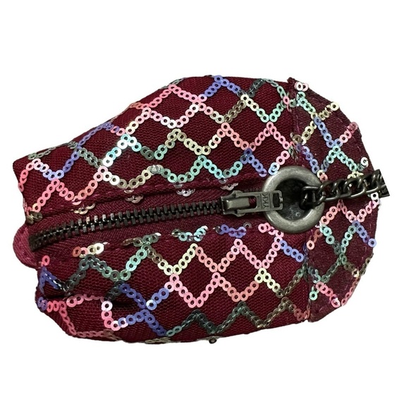 Free People Ruby Coin Purse NEW NWT Sequin Burgundy Purse Handbag Clip - Picture 2 of 8